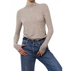 NEW BOBI long sleeve mock turtleneck tee in heather brown